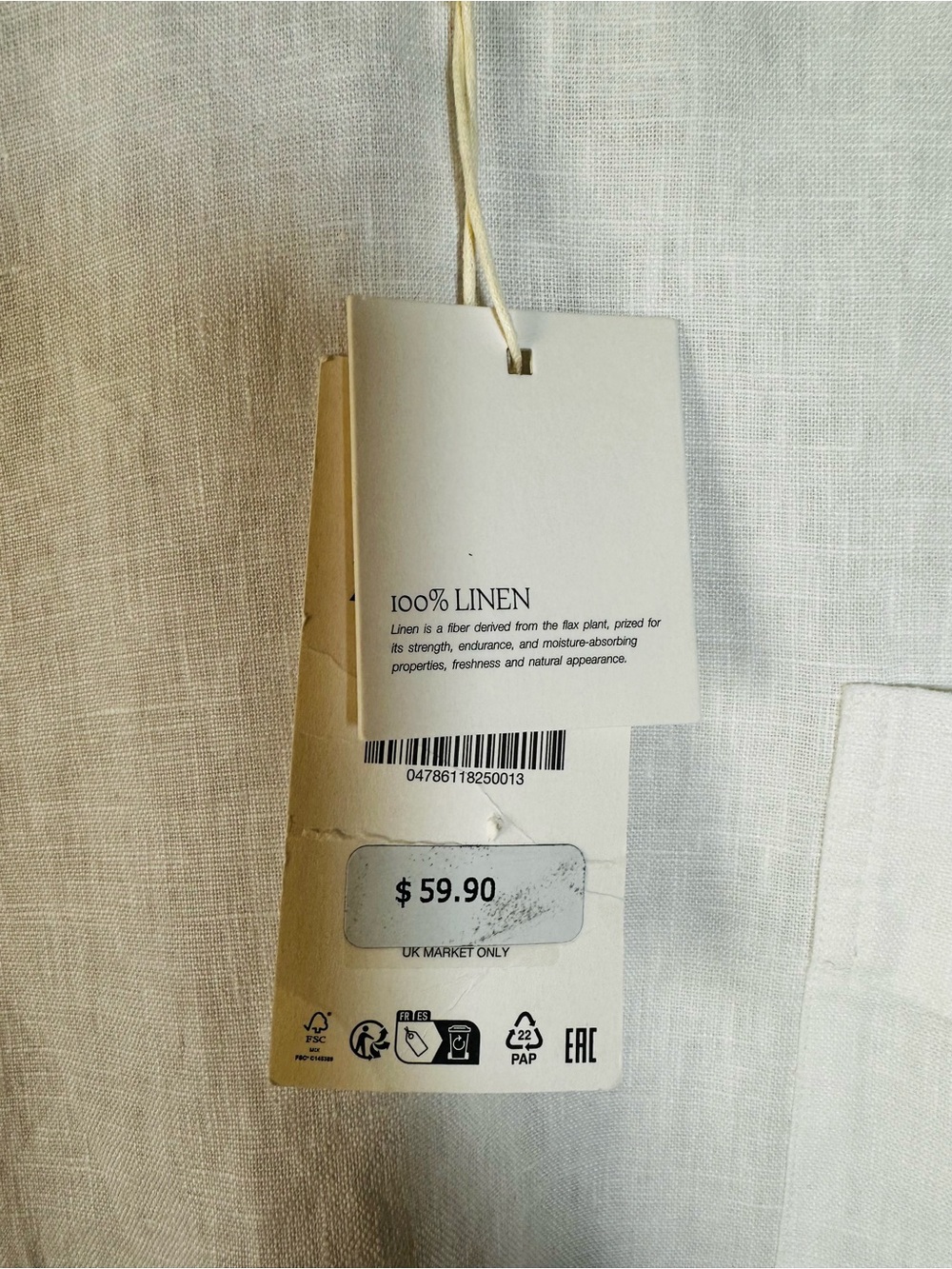 Zara White 100% Linen Short-Sleeve Pocket Tee - Picture 5 of 9